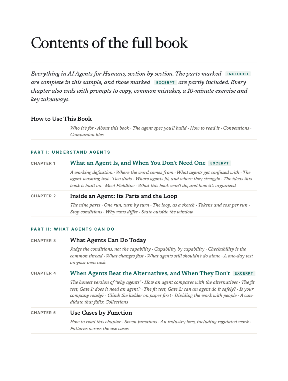 The contents pages of the free sample, listing every chapter and section
